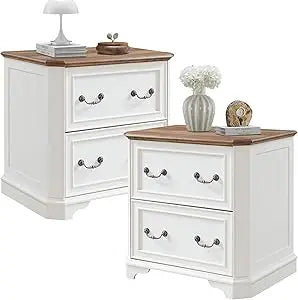 30" Farmhouse Nightstand Set of 2 w/Wooden Tabletop