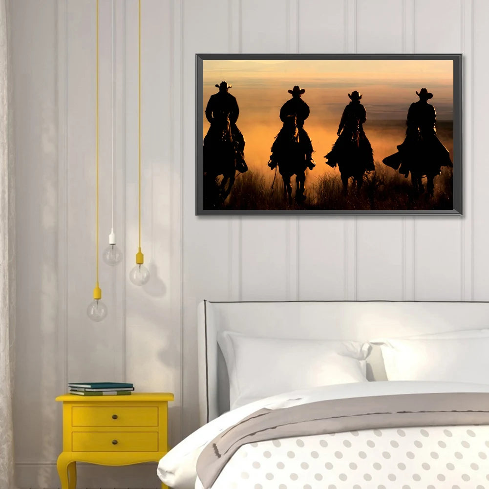 5D DIY Full Round Drill Diamond Painting Western Cowboy Home Art Craft 50x30cm