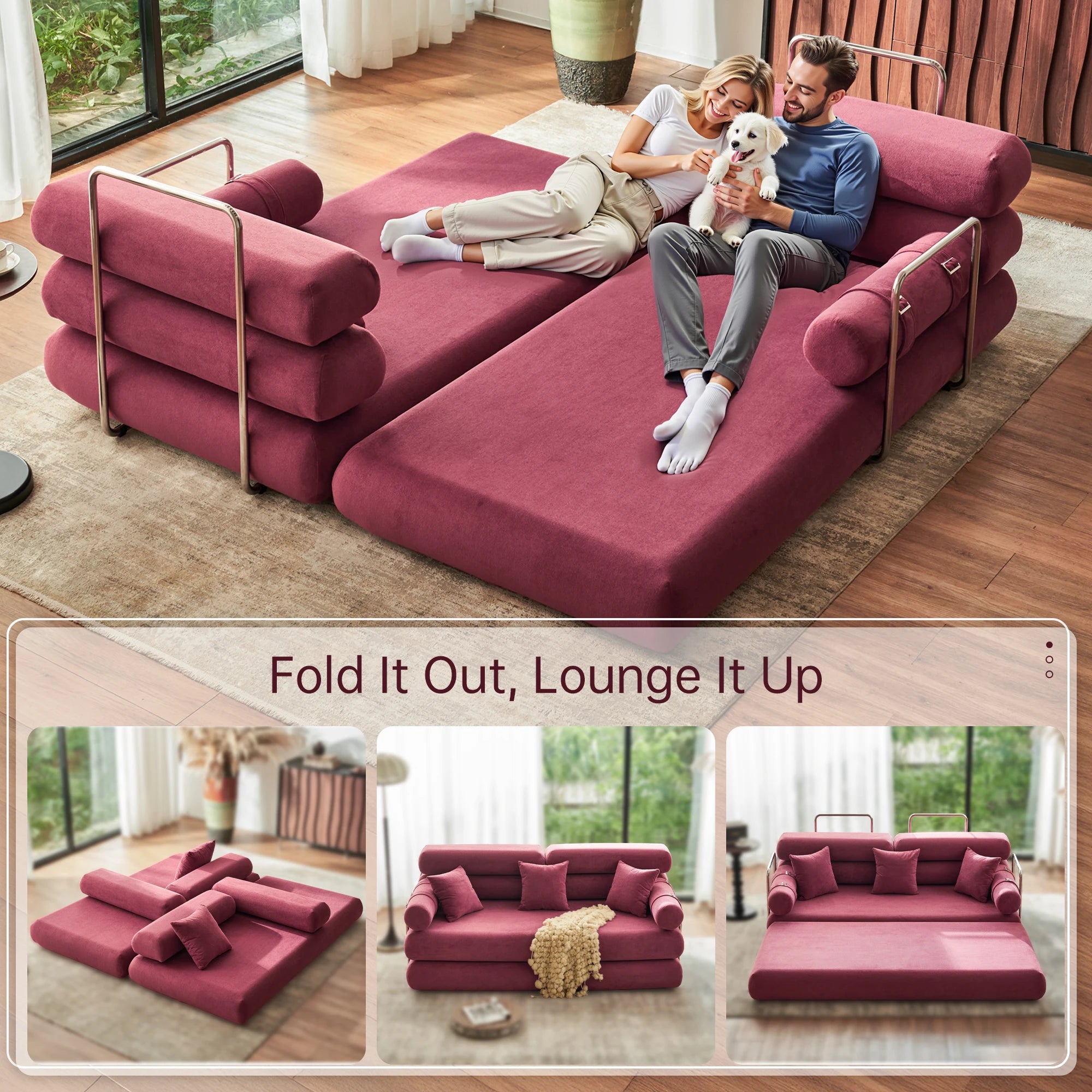 Convertible Sleeper Sofa - 35'' High-Back Floor Couch Bed