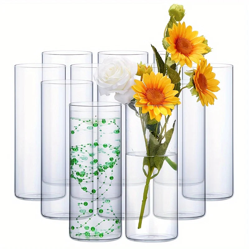 12-Piece Glass Cylinder Vase Set, Clear Vase Tall Floating Candle Holder