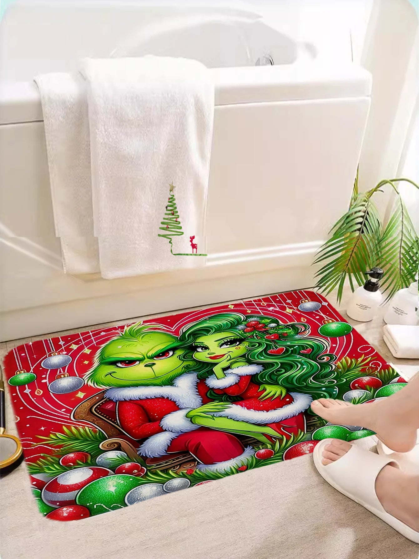 Merry Christmas Cartoon Shower Curtain  Witch Bath Sets Waterproof