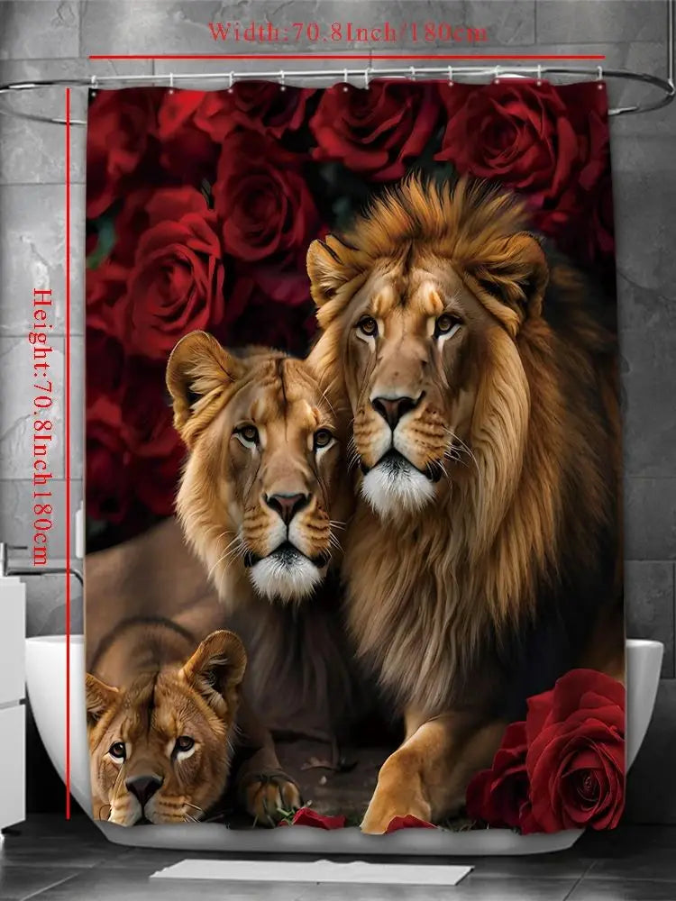 Valentine's Day Flower Animal Lion Rose Bathing Curtain