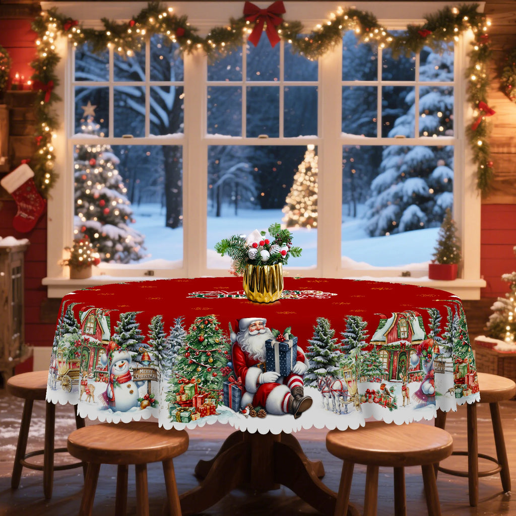 Gnizama Santa Claus decoration theme rectangular round tablecloth, Christmas decoration party indoor restaurant decoration,