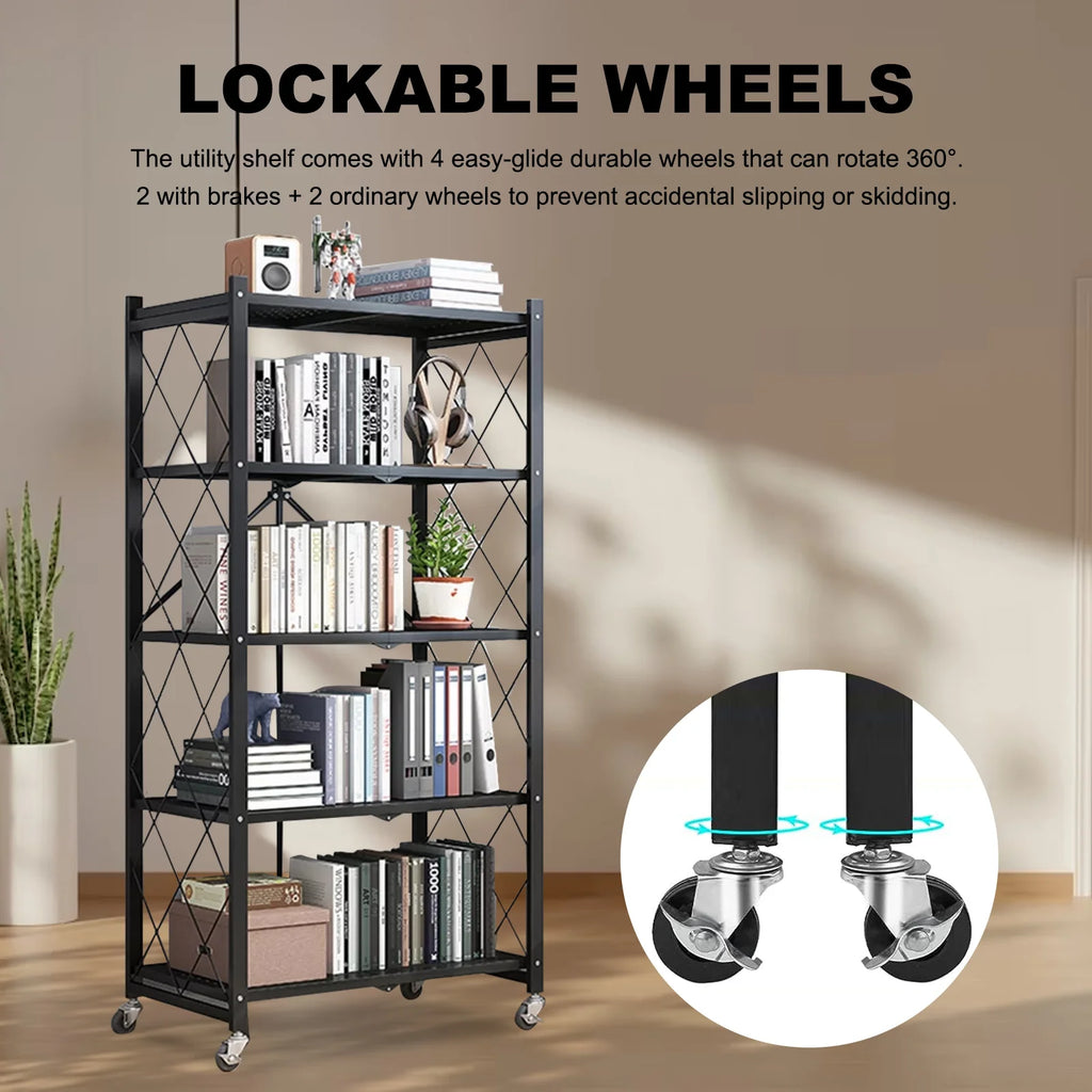 Storage Shelving 5-Tier With Wheel Unit Metal Shelf