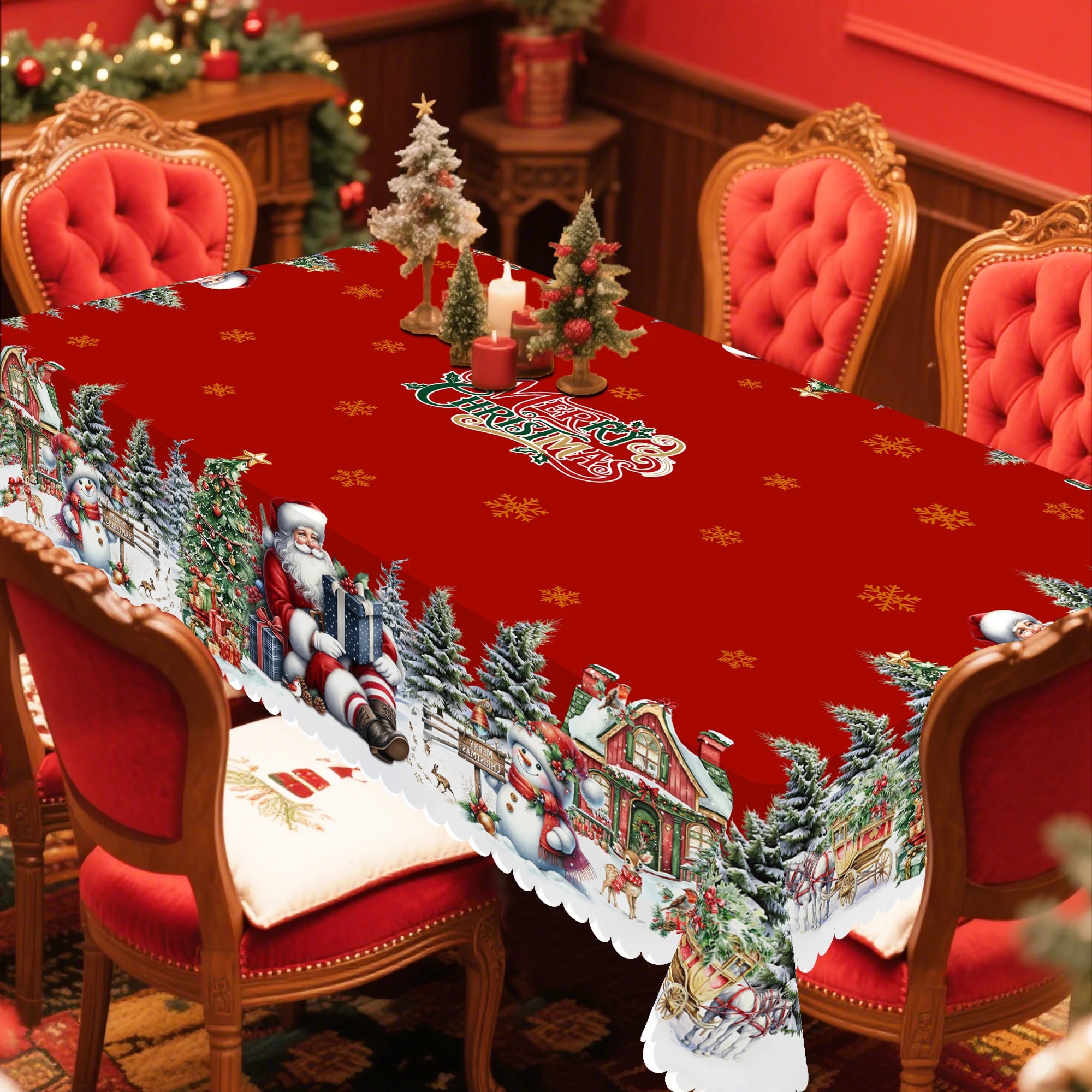 Gnizama Santa Claus decoration theme rectangular round tablecloth, Christmas decoration party indoor restaurant decoration,