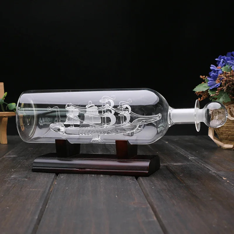Sailboat in Glass Bottle Wooden Base