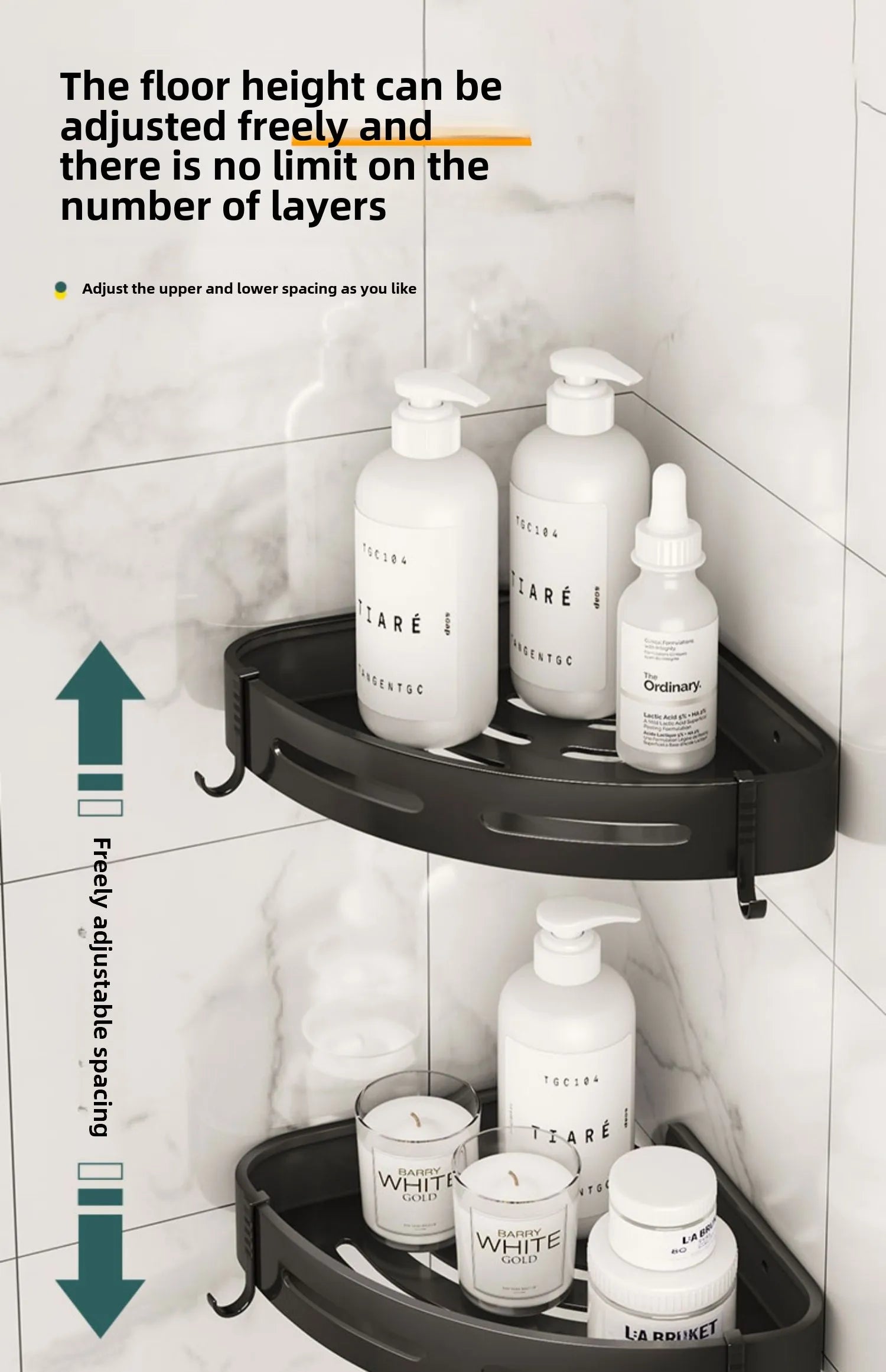 3/2/1 PCS Strong Adhesive No Drill Shower Shelf Storage Upgraded Waterproof Bathroom Organizer