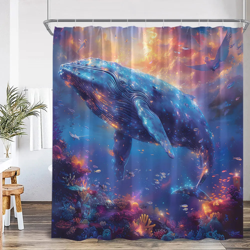 Marine Life Nature Bathroom Decor Sea Poltester Bath Curtain with Hook