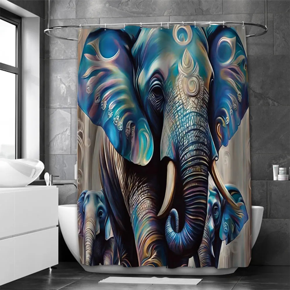 3D Elephant Bathing Curtain  Bathroom Letters Shower Curtain Waterproof