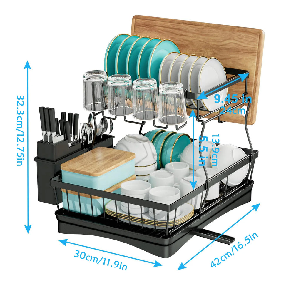 Large 2-tier dish drying rack for kitchen countertops,