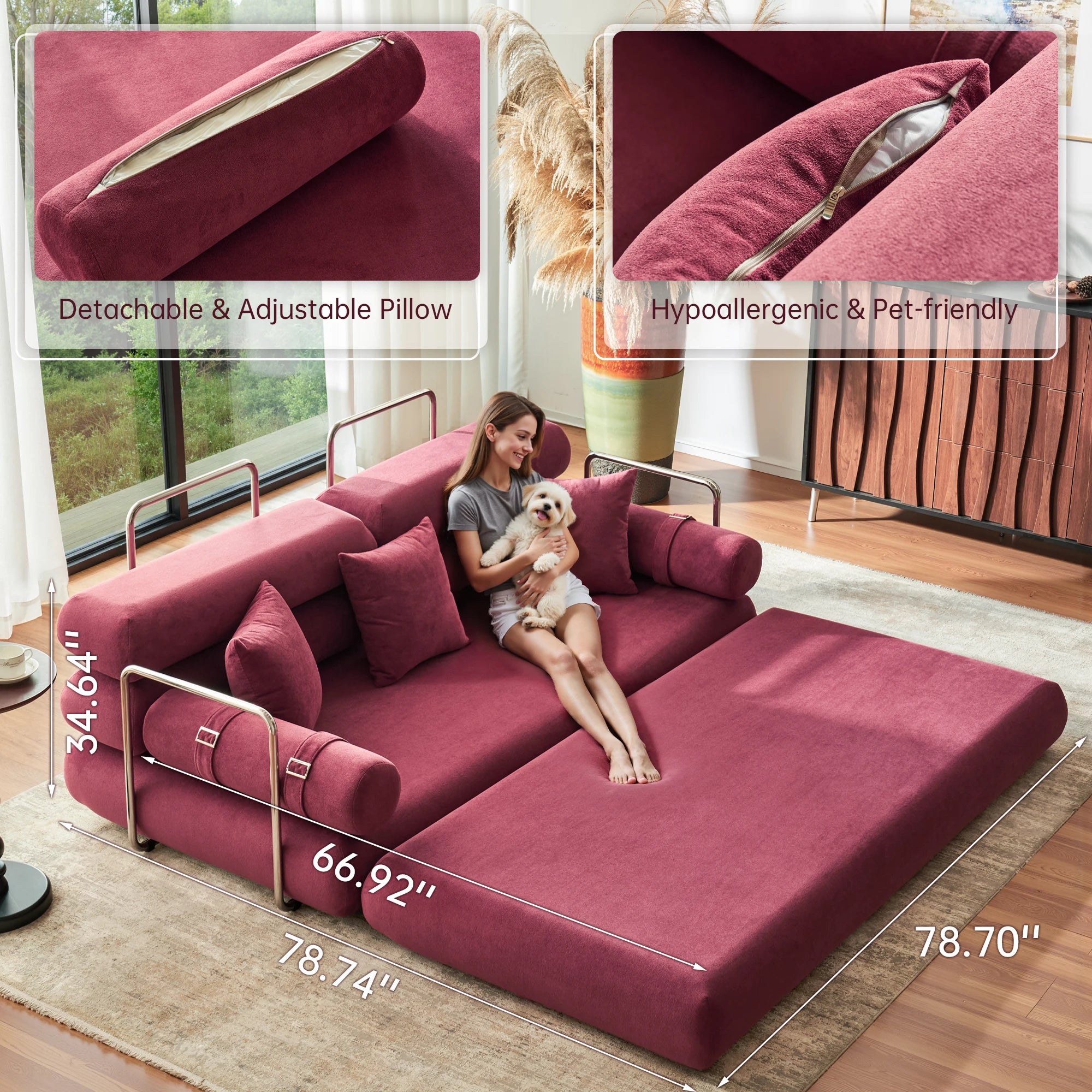 Convertible Sleeper Sofa - 35'' High-Back Floor Couch Bed