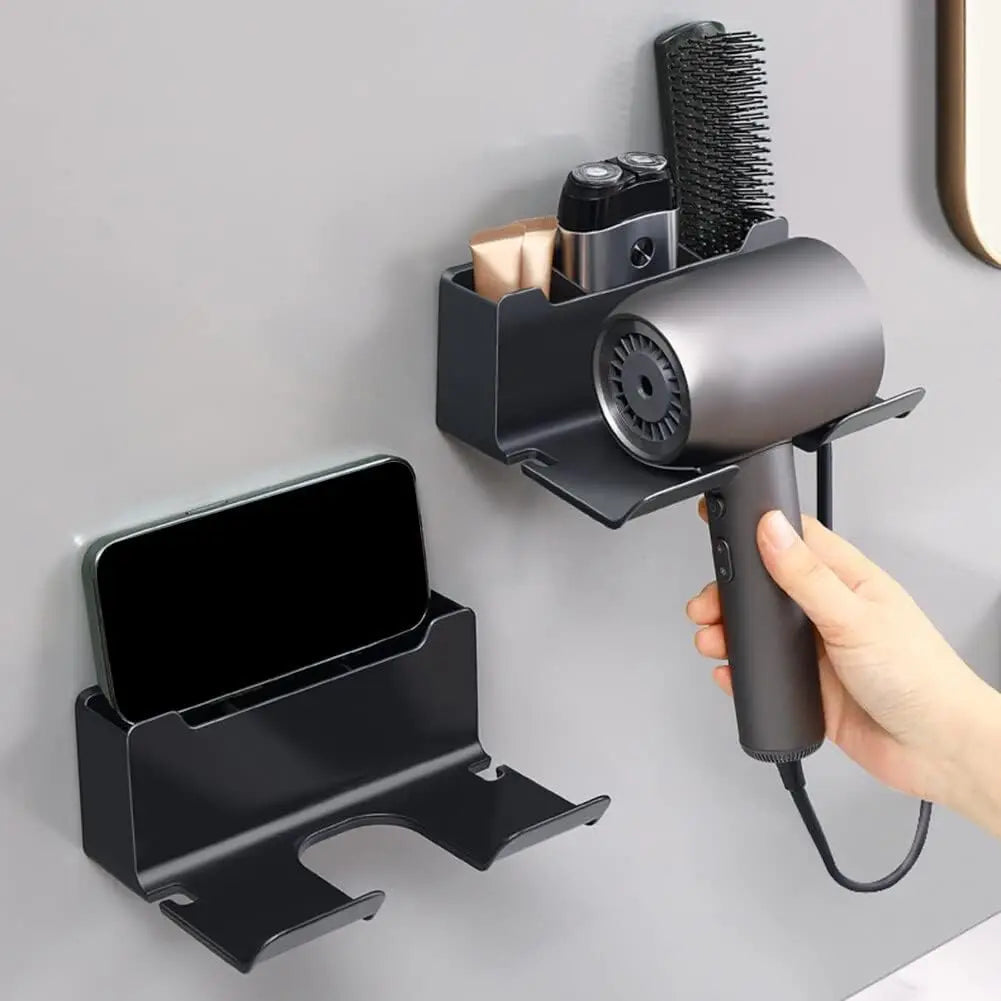 Wall Mounted Hair Dryer Holder Multi-Functional Bathroom Storage Rack,