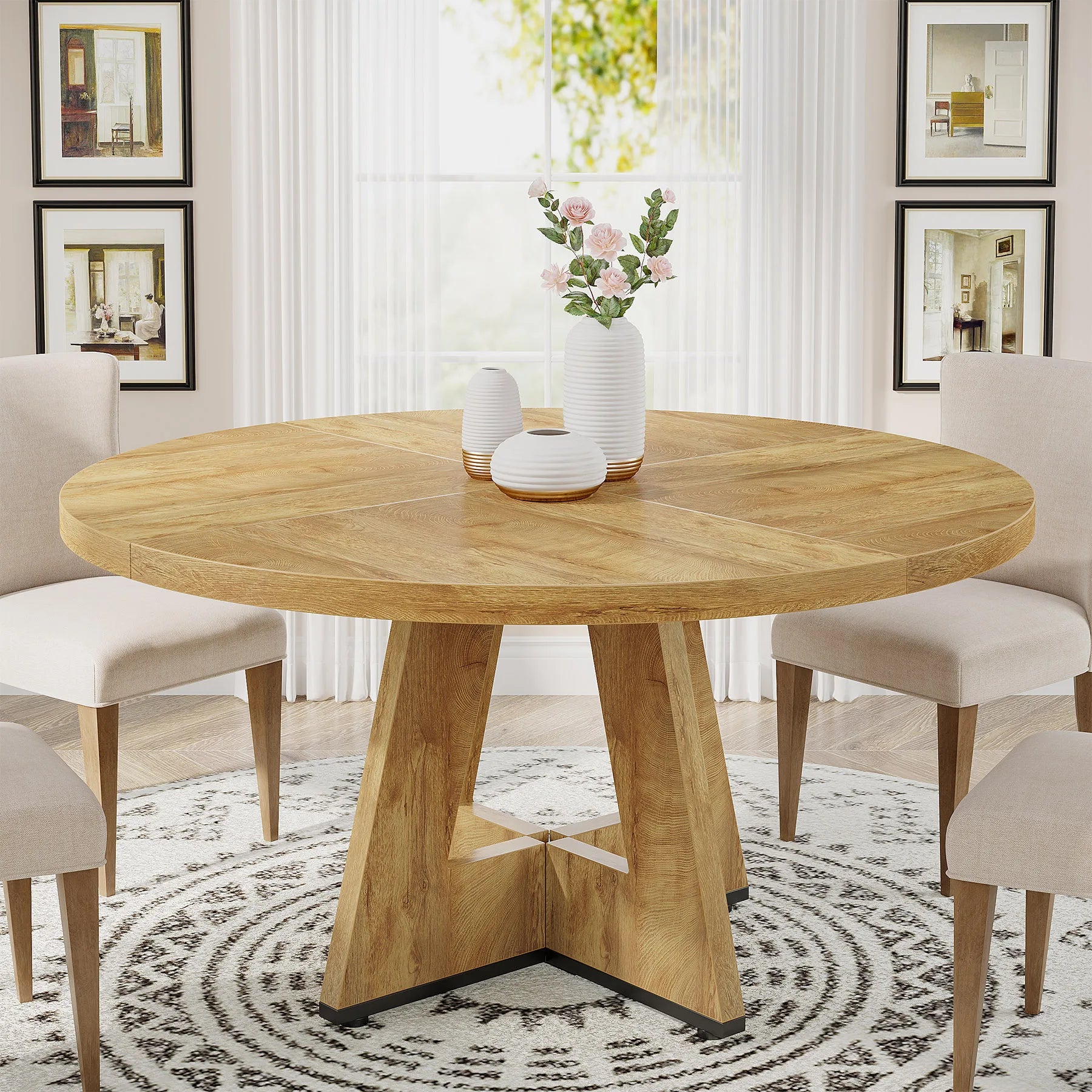 Tribesigns Round Dining Table for 4, 47 Inch Farmhouse Kitchen Table