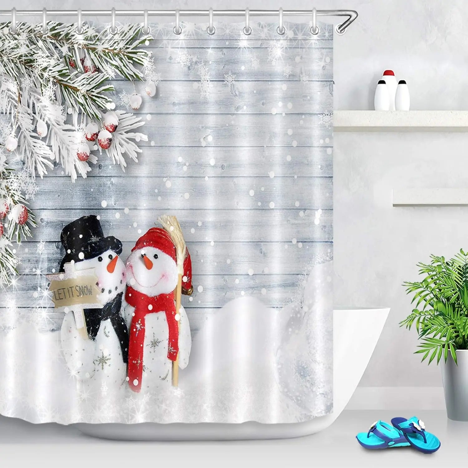 Winter Christmas Snowman Shower Curtains for Kids