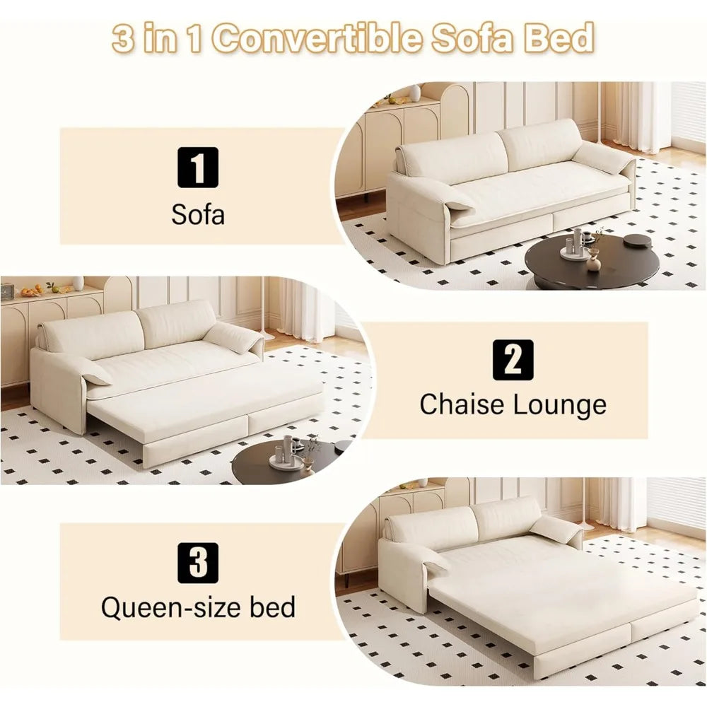 66" Queen Size Sofa Bed, 3 in 1 Convertible Pull Out Sleeper Sofa