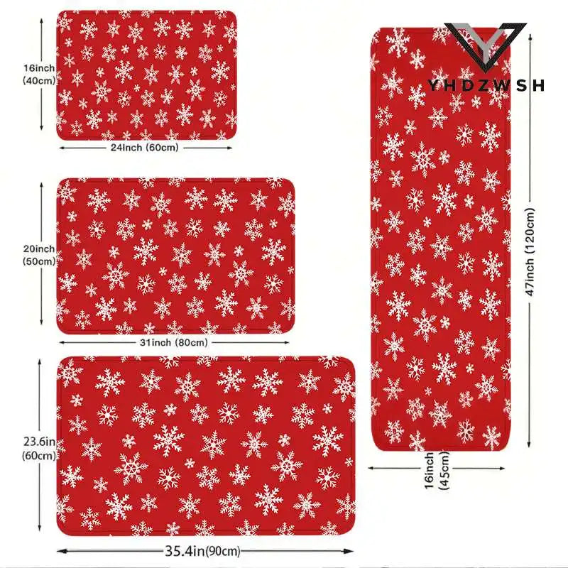Christmas Rug Snowflake Area Red Rug Washable Non Slip