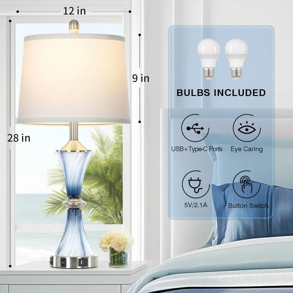 Customizable-Blue Glass Table Lamp Set Of 2