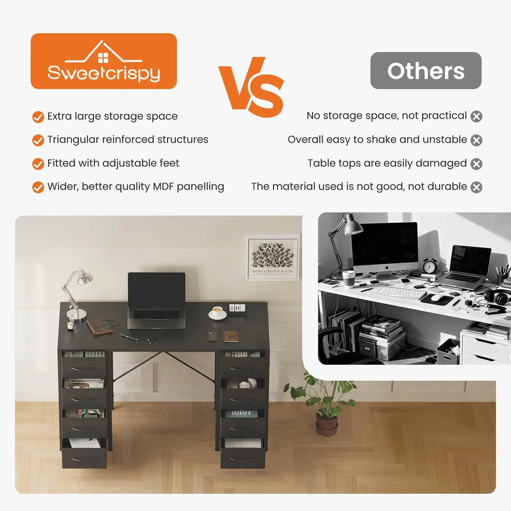 47 Inch Computer Desk with 8 Fabric Drawers