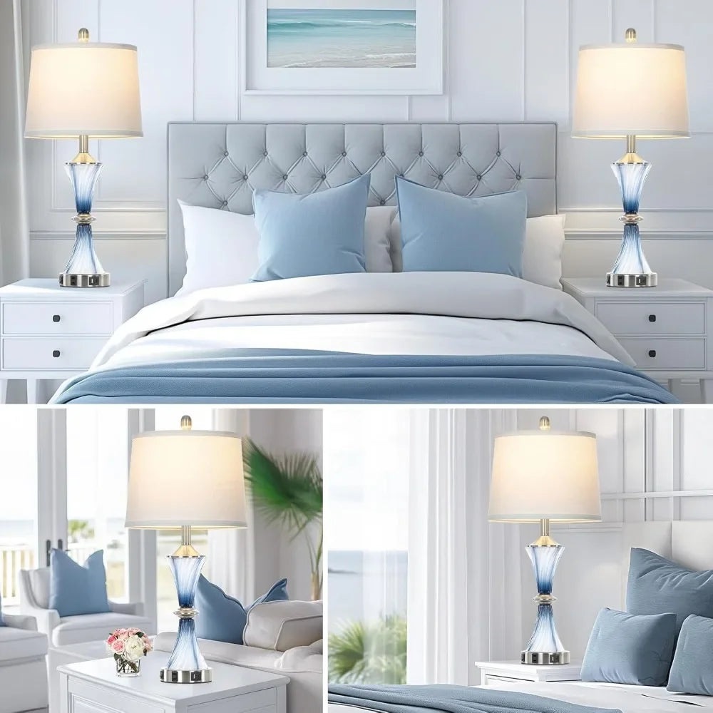 Customizable-Blue Glass Table Lamp Set Of 2