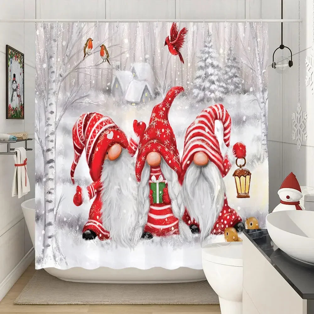 Christmas Gift Theme Shower Curtains Snowman Christmas Tree