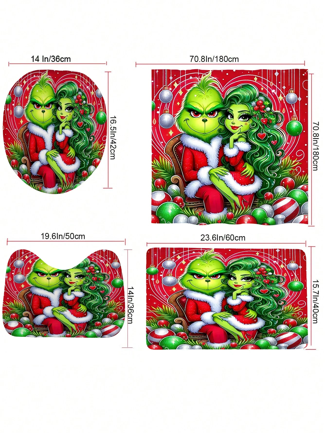 Merry Christmas Cartoon Shower Curtain  Witch Bath Sets Waterproof