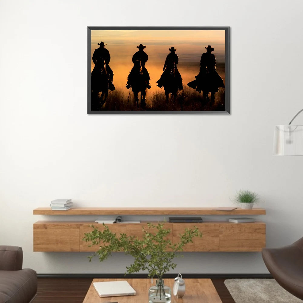 5D DIY Full Round Drill Diamond Painting Western Cowboy Home Art Craft 50x30cm