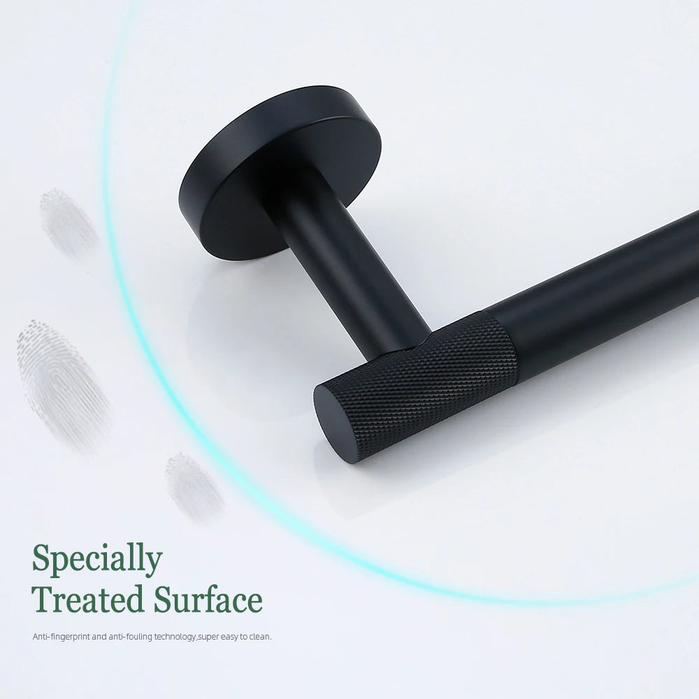 Black Bathroom Accessories Brass Knurled Kit Paper Holder Towel Rack Shelf Single Towel Holder Toilet Brush Holder Hook