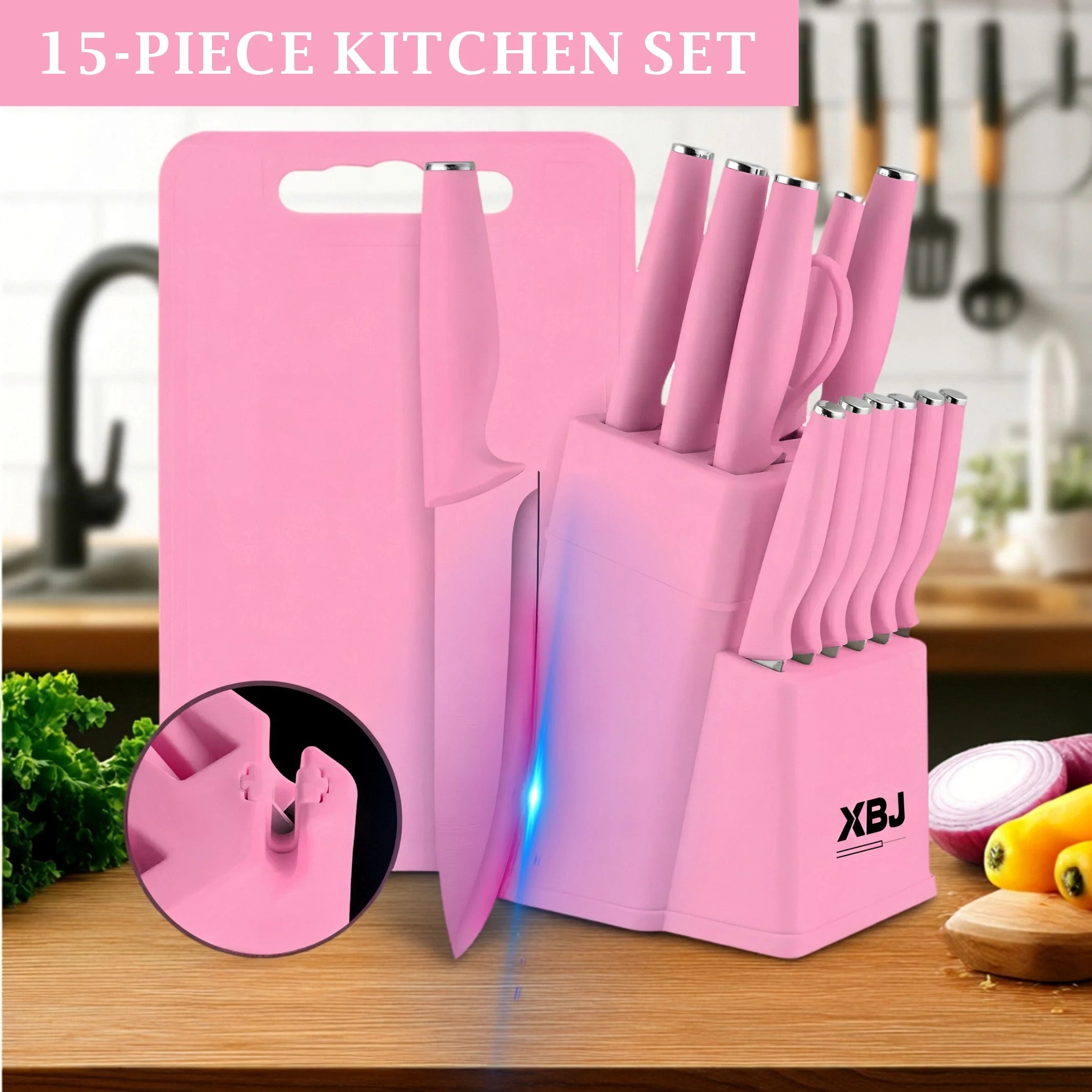 15 pieces kitchen stainless steel knife set,