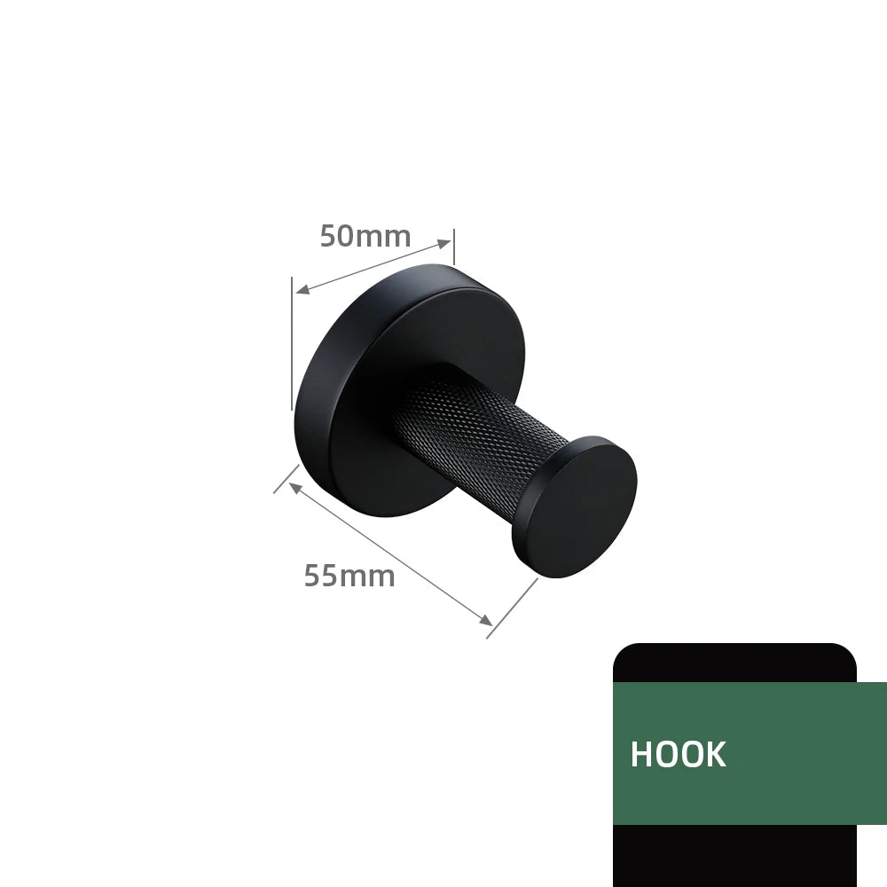 Black Bathroom Accessories Brass Knurled Kit Paper Holder Towel Rack Shelf Single Towel Holder Toilet Brush Holder Hook