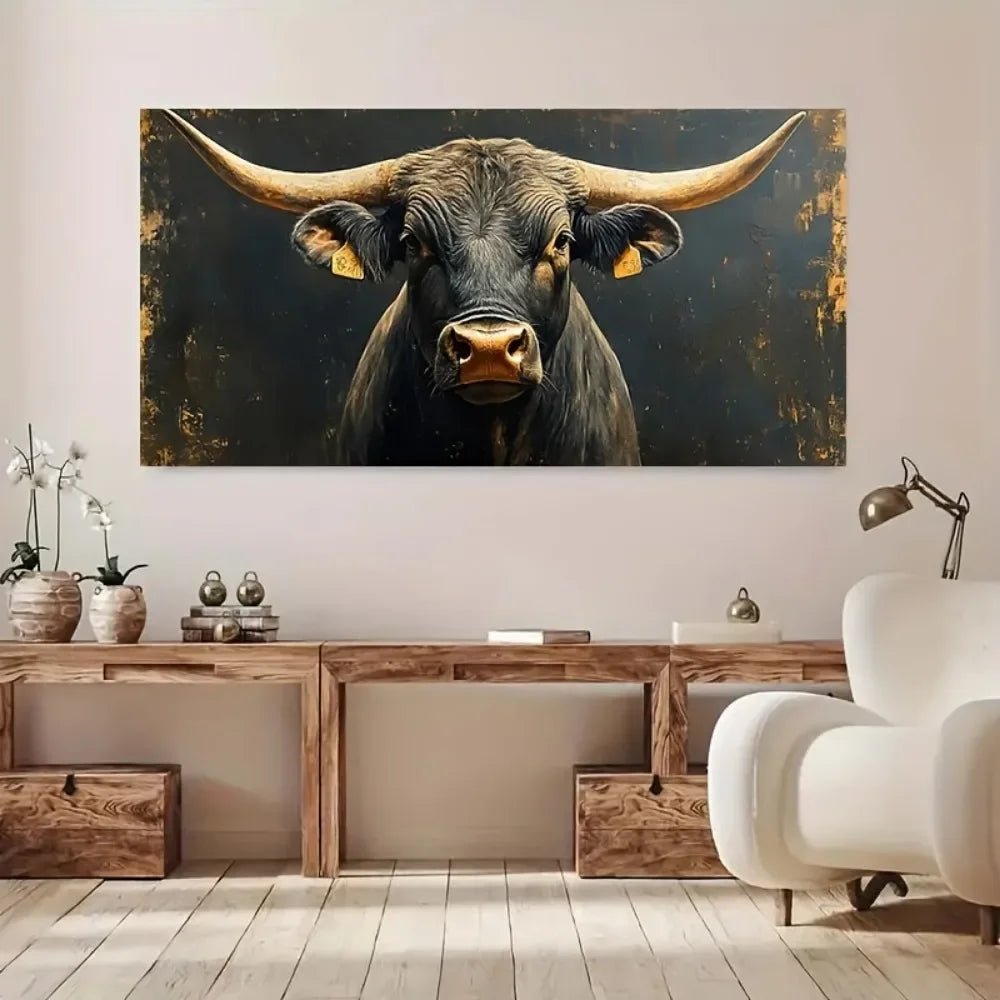 modern big Horn Black Bull canvas painting