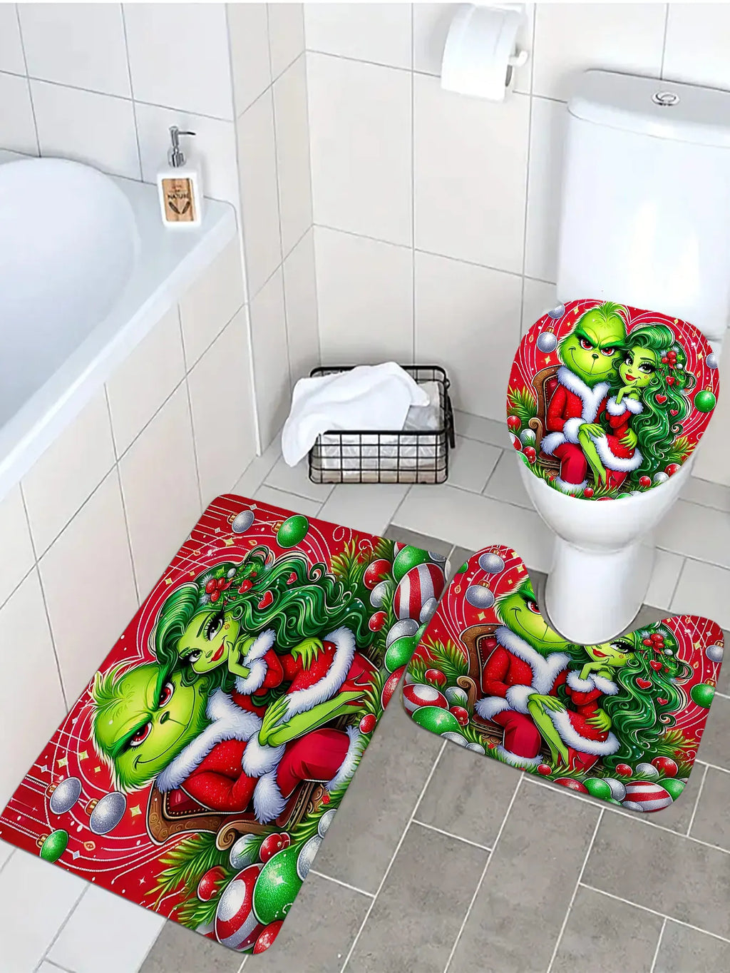 Merry Christmas Cartoon Shower Curtain  Witch Bath Sets Waterproof