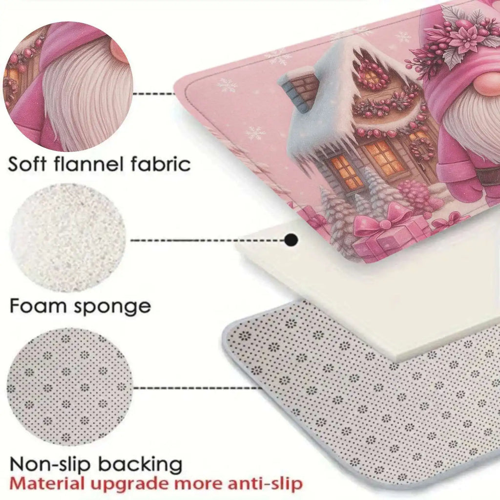 3PCS Christmas Doormats Pink Santa Claus Rugs