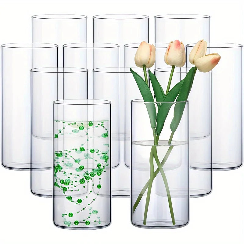 12-Piece Glass Cylinder Vase Set, Clear Vase Tall Floating Candle Holder