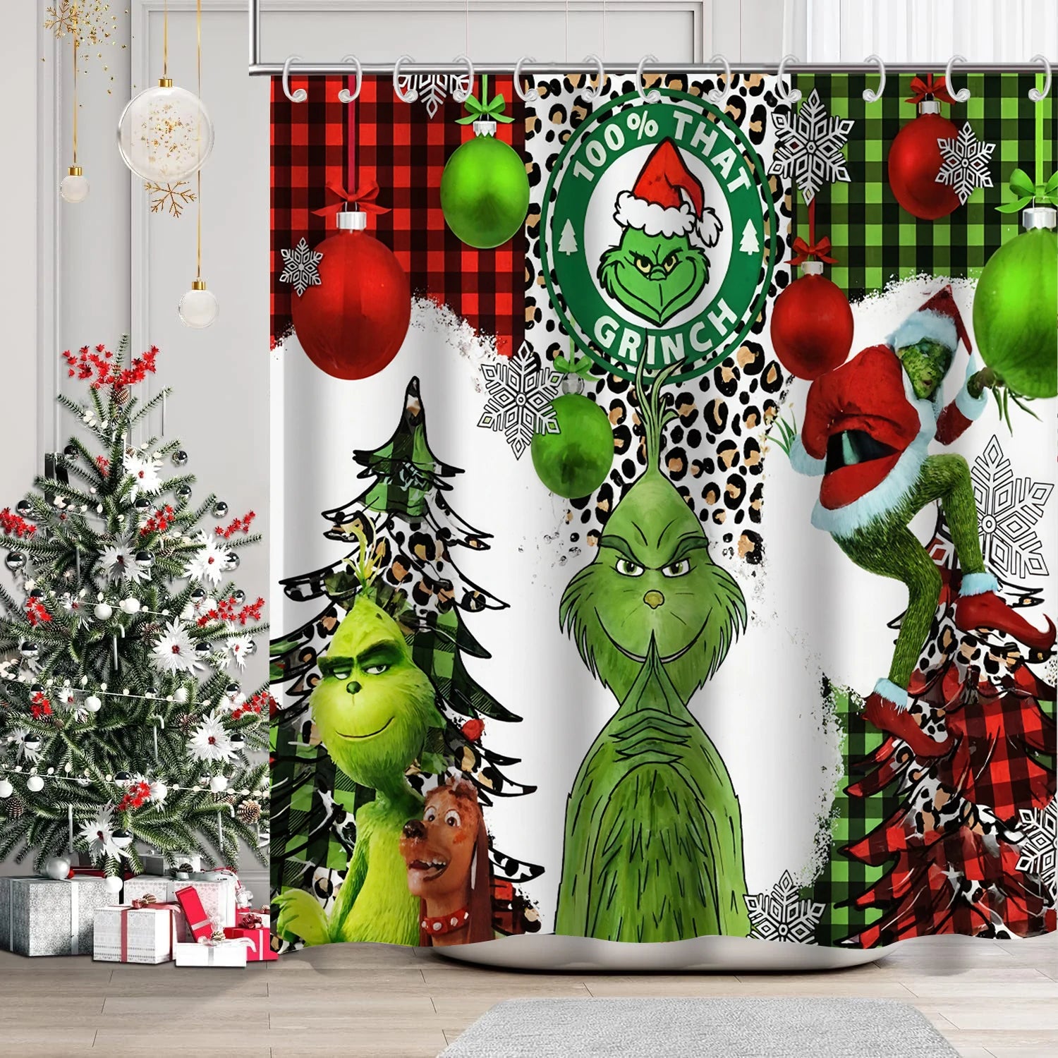 Merry Christmas Cartoon Shower Curtain  Witch Bath Sets Waterproof