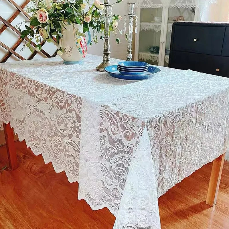 Ins Style Lace Tablecloth Elegant White Lace Tablecloth Romantic Soft Rectangular Table Cover for Kitchen, Living Room, Bedroom