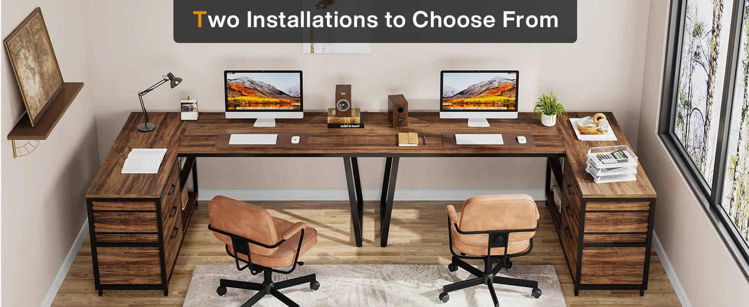 L-Shaped Computer Desk with 3 Drawers