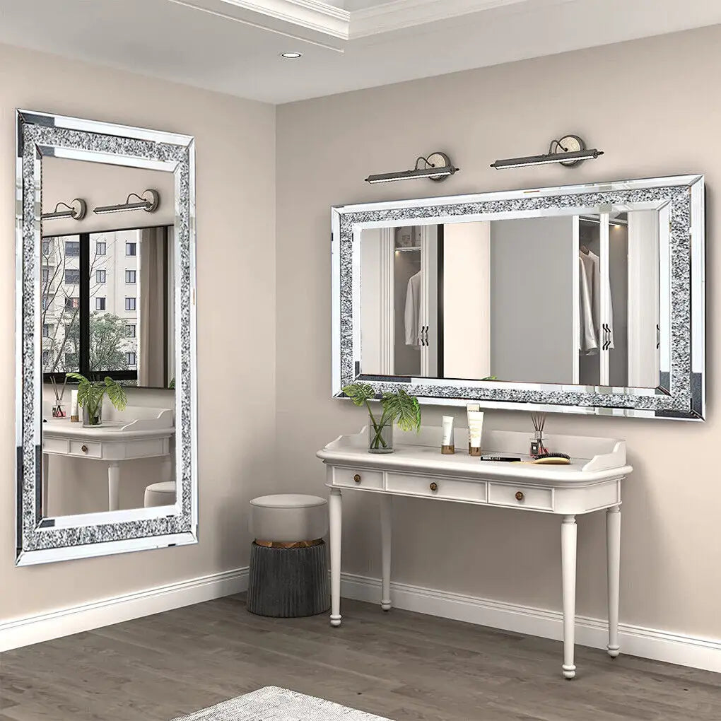 Large Silver Diamond Frameless Vanity Mirrors Wall Mounted
