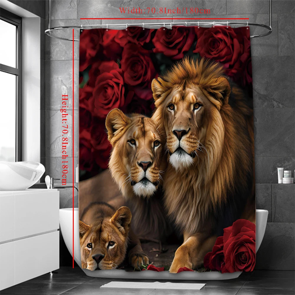 Valentine's Day Flower Animal Lion Rose Bathing Curtain