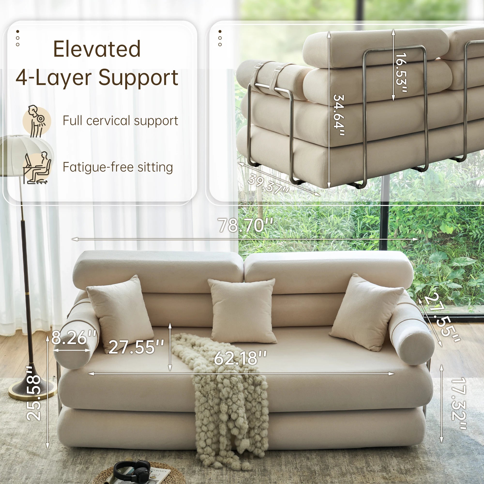 Convertible Sleeper Sofa - 35'' High-Back Floor Couch Bed