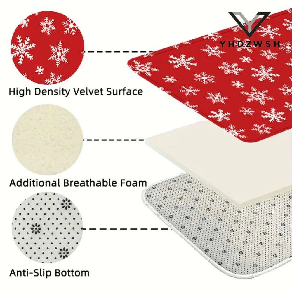 Christmas Rug Snowflake Area Red Rug Washable Non Slip