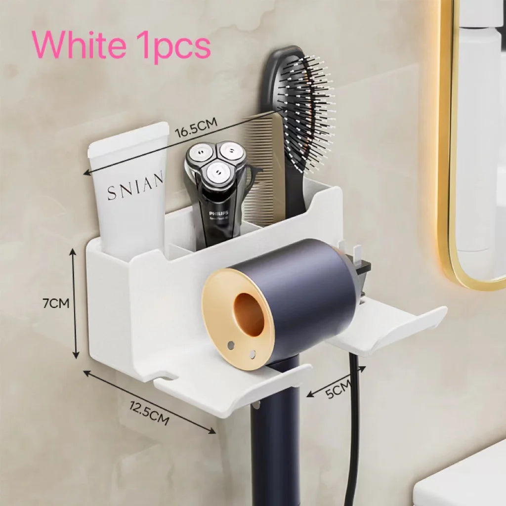 Wall Mounted Hair Dryer Holder Multi-Functional Bathroom Storage Rack,