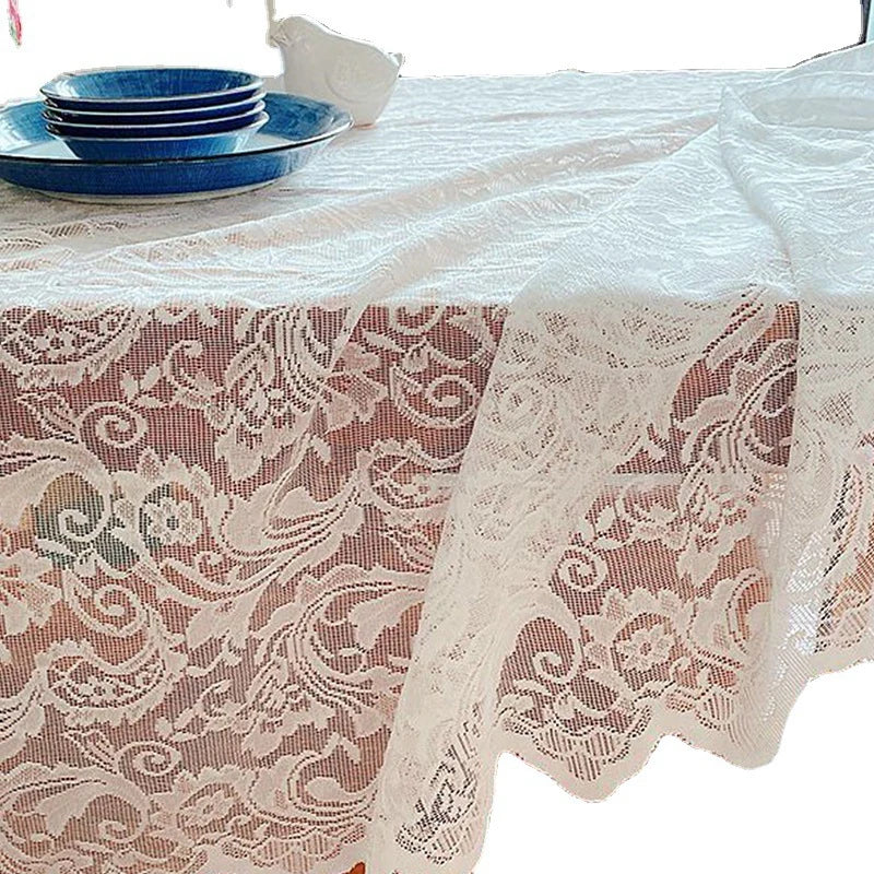 Ins Style Lace Tablecloth Elegant White Lace Tablecloth Romantic Soft Rectangular Table Cover for Kitchen, Living Room, Bedroom