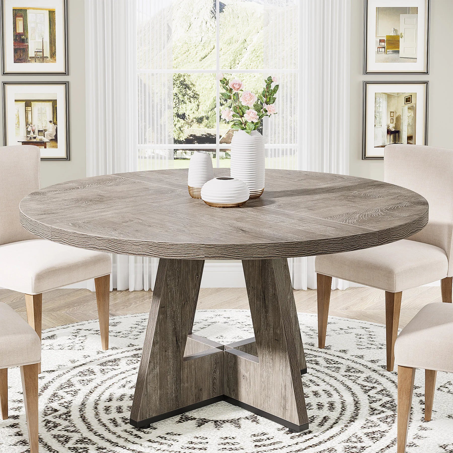 Tribesigns Round Dining Table for 4, 47 Inch Farmhouse Kitchen Table