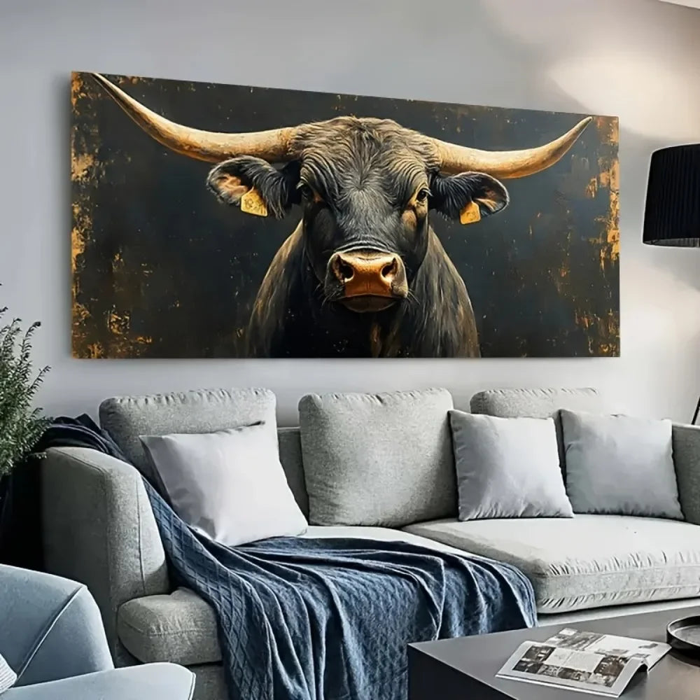 modern big Horn Black Bull canvas painting