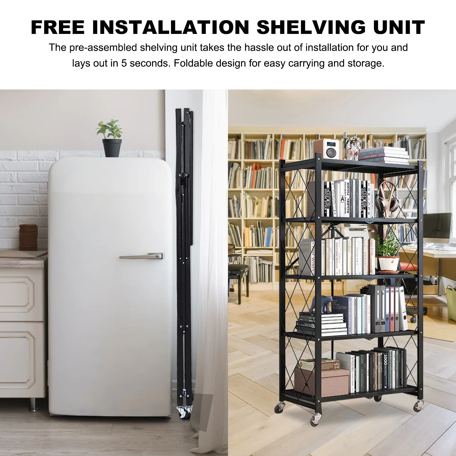 Storage Shelving 5-Tier With Wheel Unit Metal Shelf