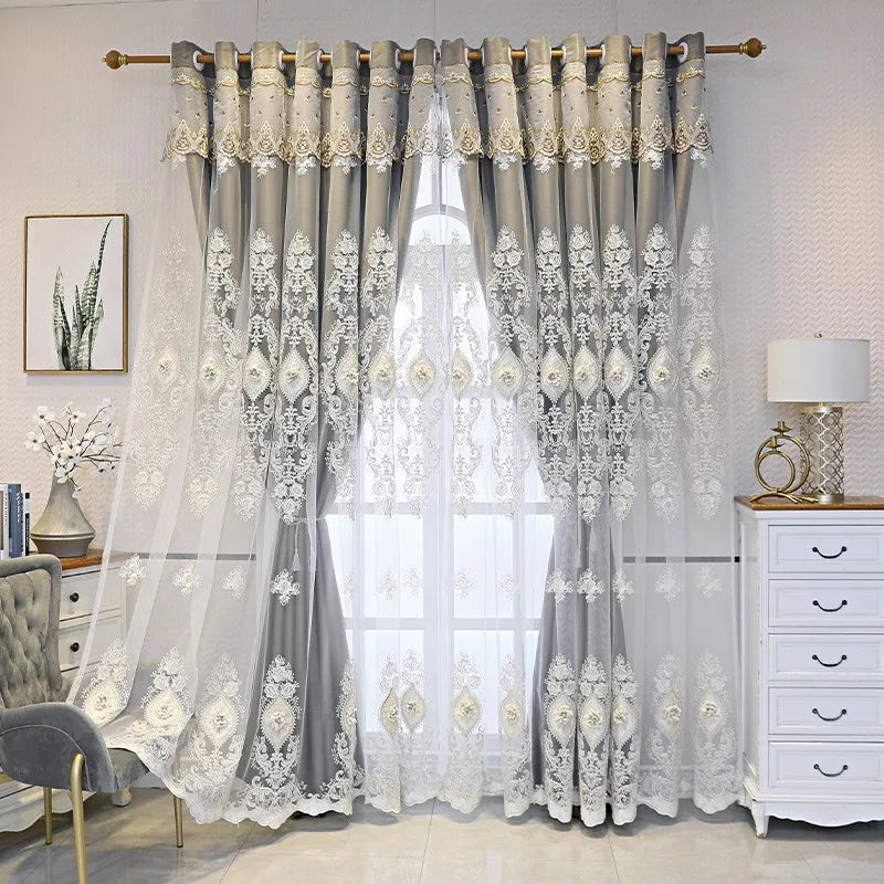 1PC Curtains,Luxury vintage-style embroidered curtains