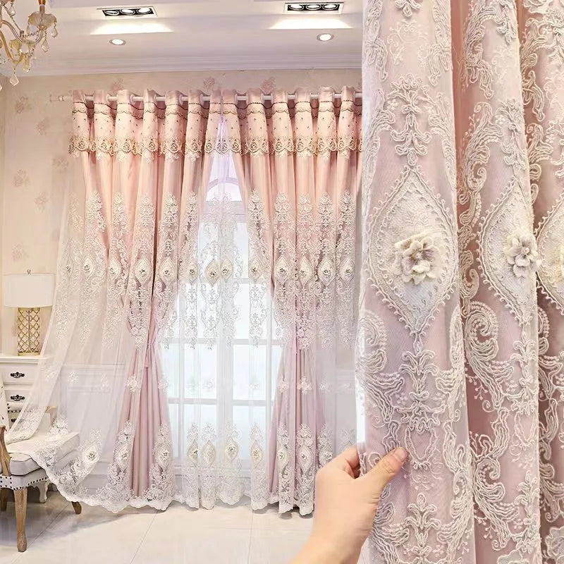 1PC Curtains,Luxury vintage-style embroidered curtains