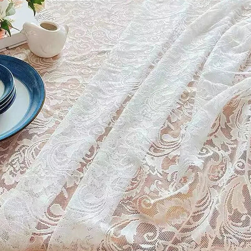 Ins Style Lace Tablecloth Elegant White Lace Tablecloth Romantic Soft Rectangular Table Cover for Kitchen, Living Room, Bedroom