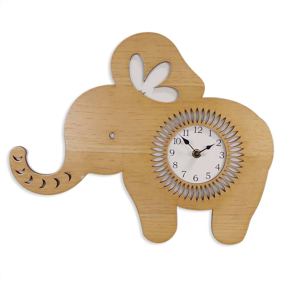 Indoor Elephant Shaped Wood Wall Clock Analog