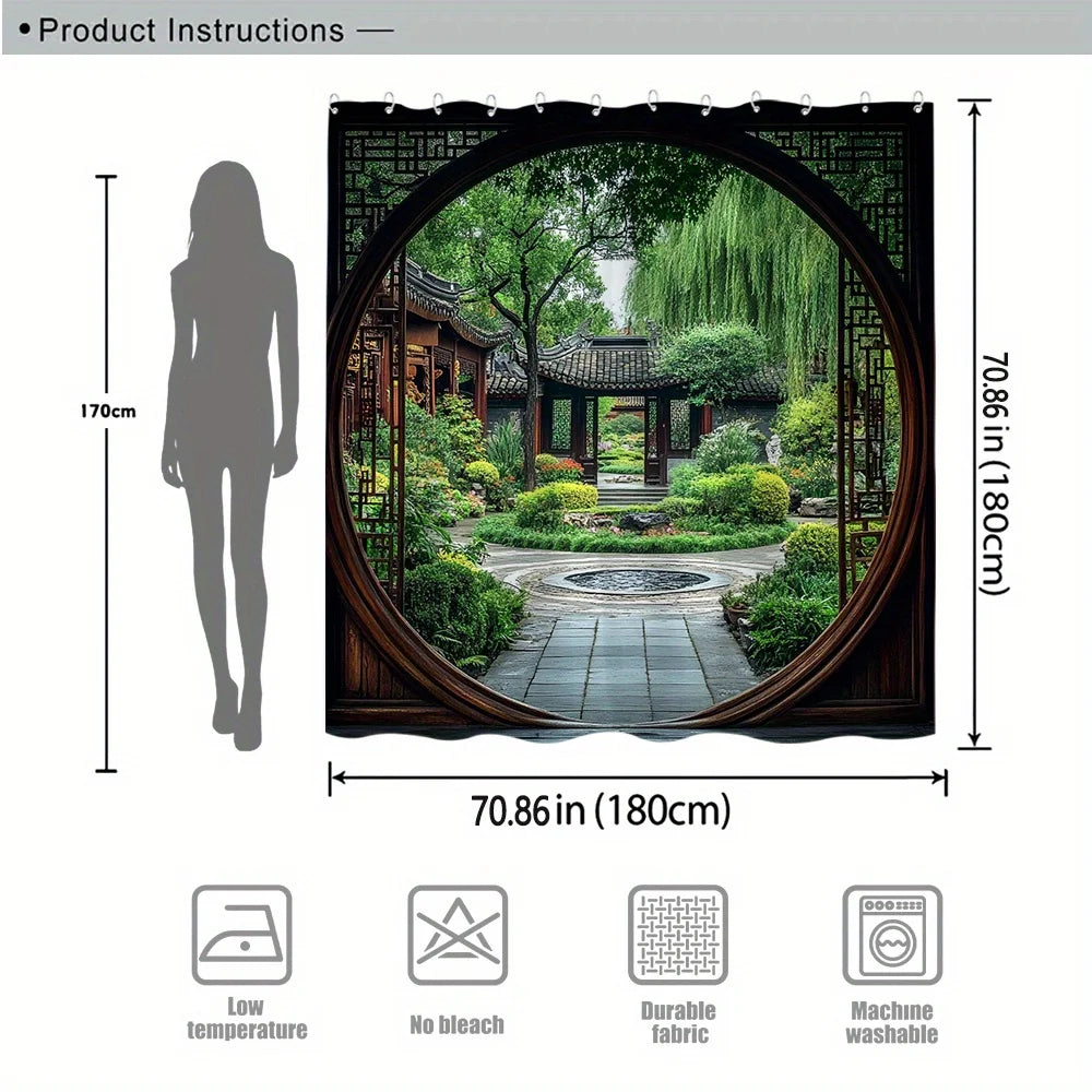 Discover Tranquility with this Waterproof Shower Curtain Featuring a Traditional Chinese Garden